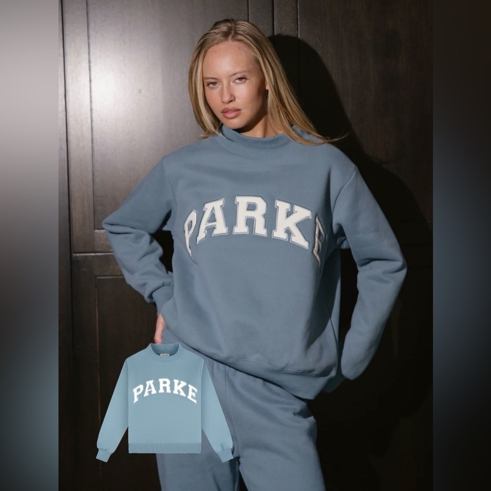 NWT PARKE Sport Fleece Varsity Mockneck - Glacier + White